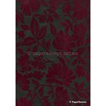 Chiffon Magnolia | Black Chiffon with Maroon Flocked Floral Print, 120gsm | PaperSource