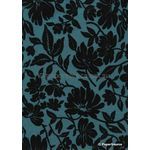 Chiffon Magnolia | Teal Chiffon with Black Flocked Floral Print, A4 120gsm | PaperSource