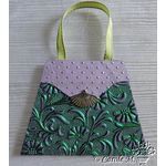 Embossed Foil handbag using Embossed Foil Sunflower, in Green Foil on Purple Matte Cotton A4 handmade recycled paper | PaperSource