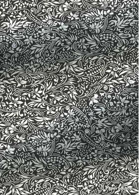 Chiyogami | Floral 34 Japanese handmade, screen printed paper with black and white floral pattern and silver accents-curled | PaperSource