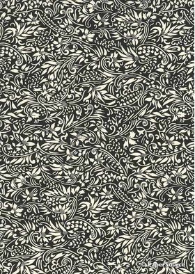 Chiyogami | Floral 34 Japanese handmade, screen printed paper with black and white floral pattern and silver accents | PaperSource