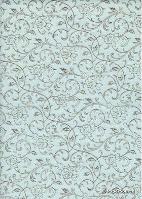 Flat Foil Espalier Ice Blue Chiffon with Silver foiled design, handmade recycled paper | PaperSource