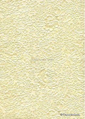 Embossed Bouquet Pastel Lemon Yellow Pearlescent A4 handmade, recycled paper | PaperSource