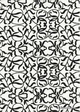 Suede Filigree | Black Flocking on White Cotton, Handmade, Recycled A4 Paper | PaperSource