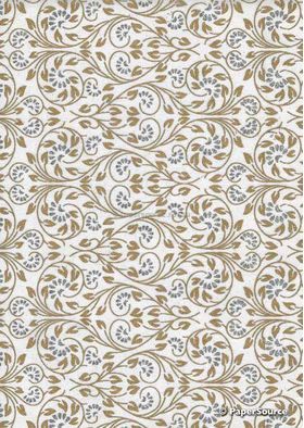 Chiffon Glitter Print | Curly Heart White Chiffon with Gold and Glitter Heart pattern, A4 | PaperSource