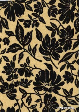 Chiffon Magnolia | Gold Chiffon with Black Flocked Floral Print, A4 120gsm | PaperSource
