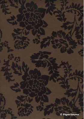 Suede Peony | Black Floral Flocking on Chocolate Brown Matte Cotton Handmade, Recycled A4 Paper | PaperSource