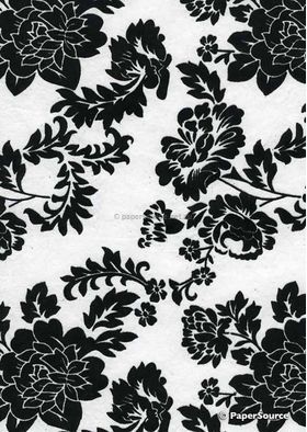 Suede Peony | Black Flocking on White Matte Cotton, Handmade, Recycled A4 Paper | PaperSource