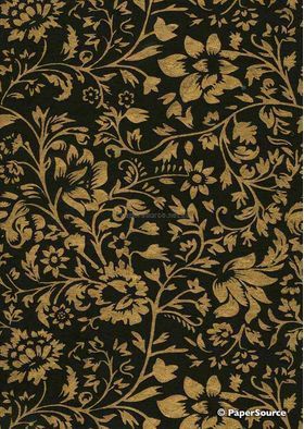 Patterned Posie | Designer print in Antique Gold on Black Handmade, Recycled Cotton paper | PaperSource