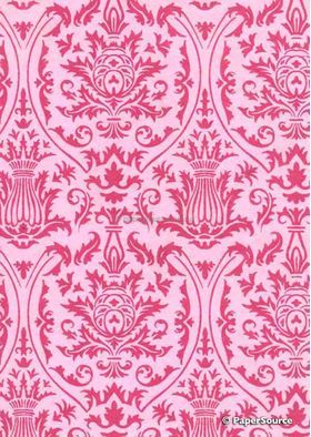Suede Regal | Pink Flocked damask design on Pink Matte Cotton, Handmade, Recycled A4 Paper | PaperSource