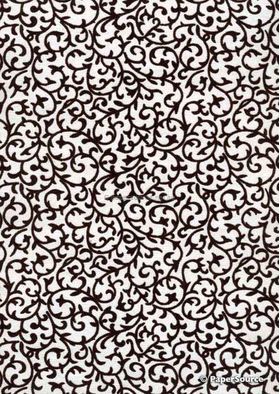 Suede Rococo | Chocolate Brown Flocked Swirl design on Pearlescent Quartz Cotton Handmade, Recycled A4 Paper | PaperSource
