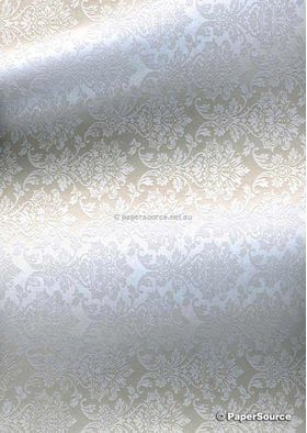 Flat Foil | Insignia Quartz Pearl Metallic Pearlescent Cotton with White foiled design, handmade, recycled A4 paper - curled | PaperSource