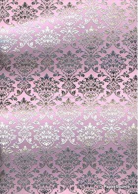 Flat Foil | Insignia Pink Matte Cotton with Silver foiled design, handmade, recycled A4 paper - curled | PaperSource