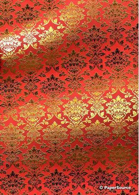 Flat Foil | Insignia Red Matte Cotton with Gold foiled design, handmade, recycled A4 paper - curled | PaperSource