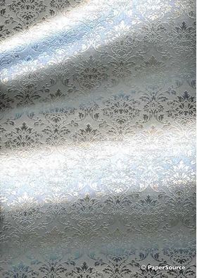 Flat Foil | Insignia Silver Metallic Pearlescent Cotton with Silver foiled design, handmade, recycled A4 paper - curled | PaperSource