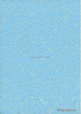 Chiffon Print | Snowbell Pastel Blue Chiffon with White Small Floral pattern, A4 | PaperSource